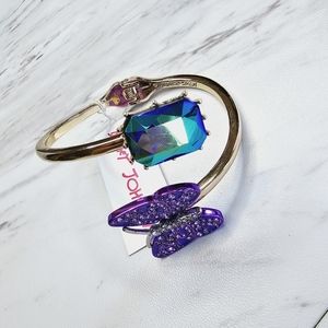 Betsey Johnson Gold Tone Purple Butterfly & Crystal Bangle